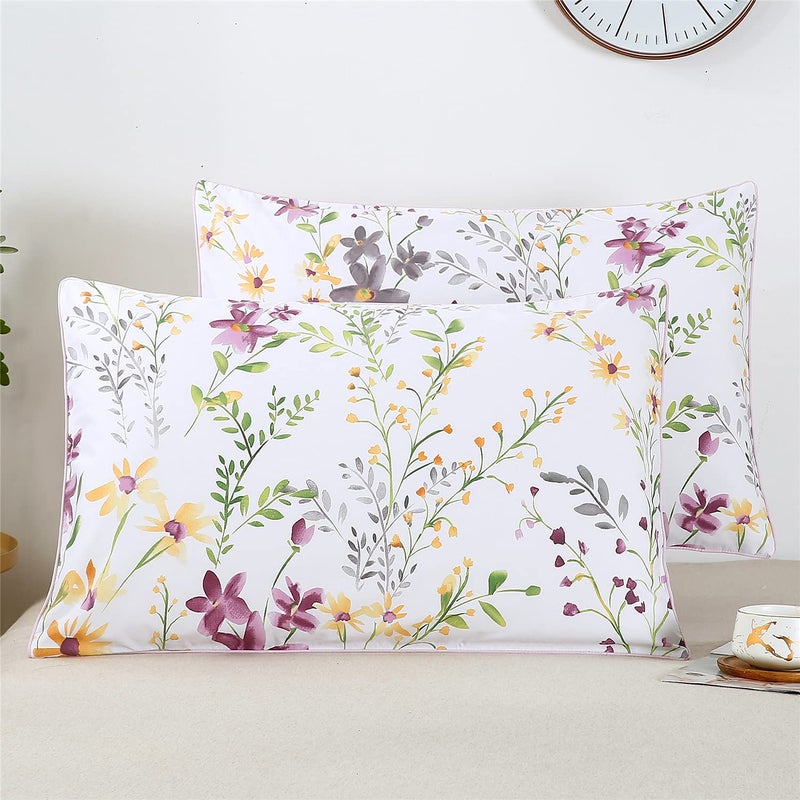 YOUSA YOU SA Farmhouse Floral Design Pillow Covers Colorful Flowers Print Pillowcases Long Staple Cotton Pillow Covers Set of 2 (Standard,Color-15) - Image 1